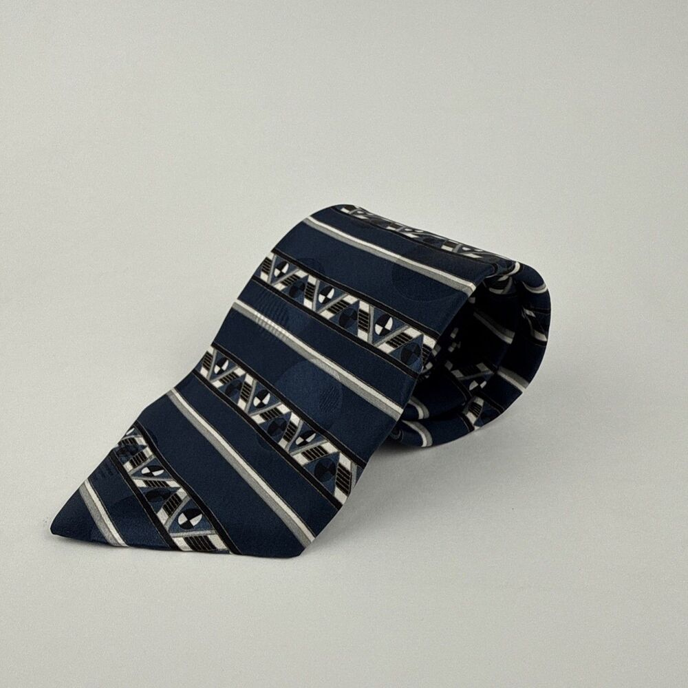 Don Loper Vintage Beverly Hills Tie Blue Geometric Art Deco Italian Silk